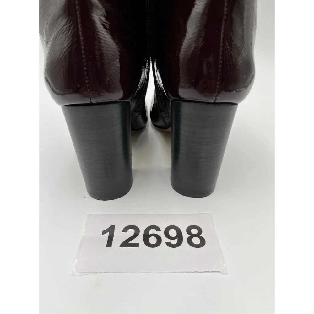 Vince Camuto Patent Leather Bootie Womens 9 Burgundy Excellent Block Heel Square